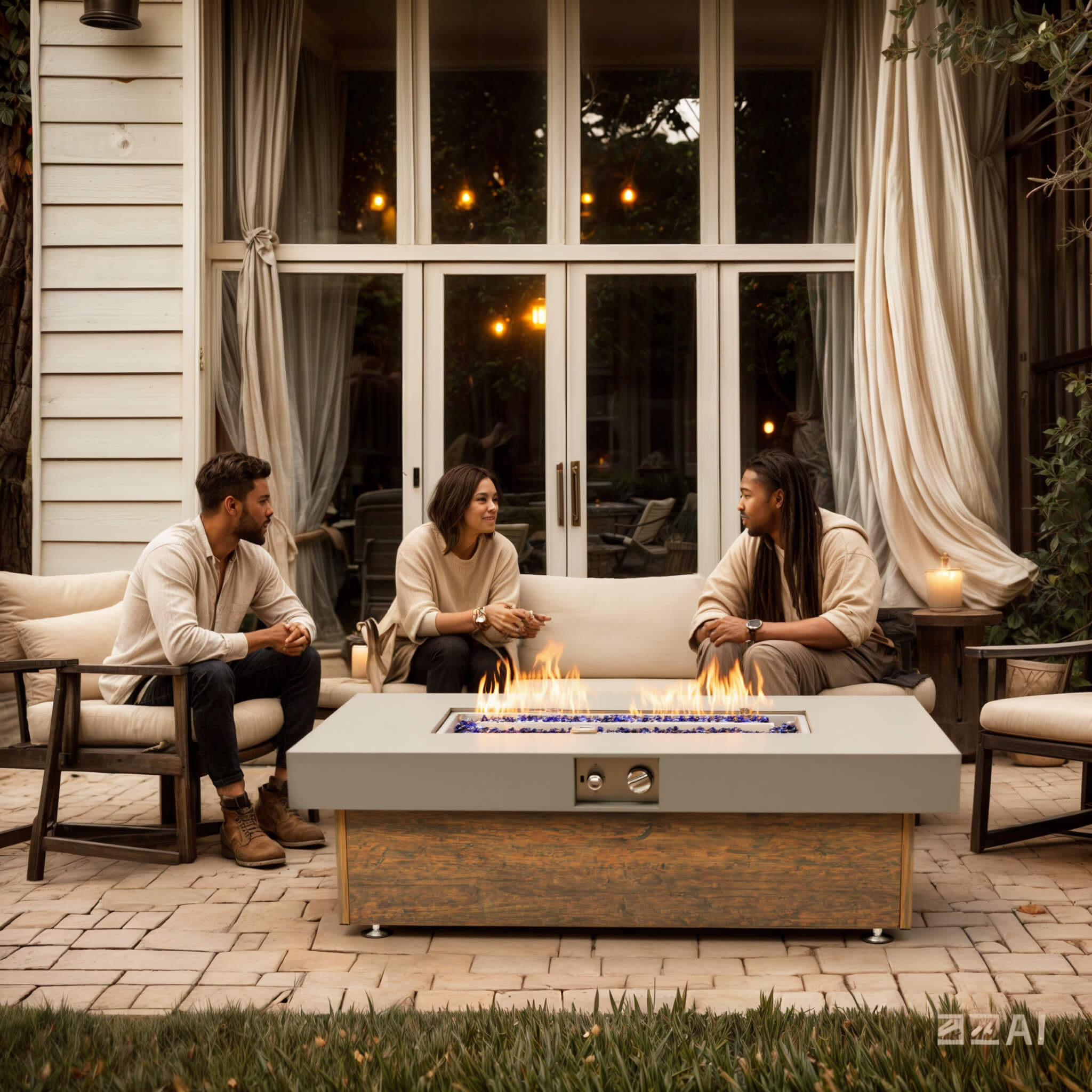 Alora Luxury 48-Inch Outdoor Wood Grain Iron Fire Pit Table With Lava Rocks (SAK37905) – SAKSBY WHOLESALE, view 9