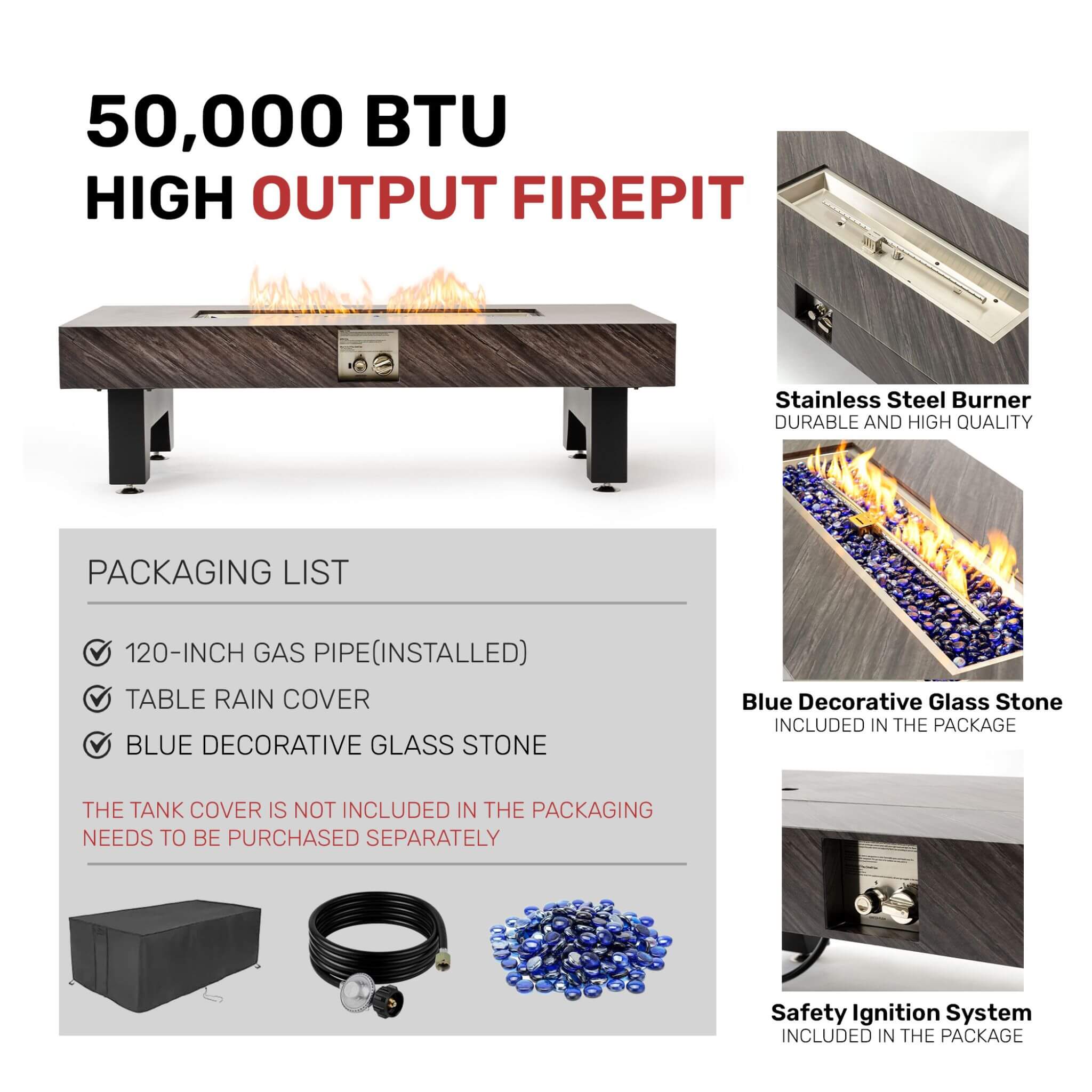 Alora 54-Inch Modern Outdoor Propane Fire Pit Table With Waterproof Cover (SAK42628) – SAKSBY WHOLESALE, view 25