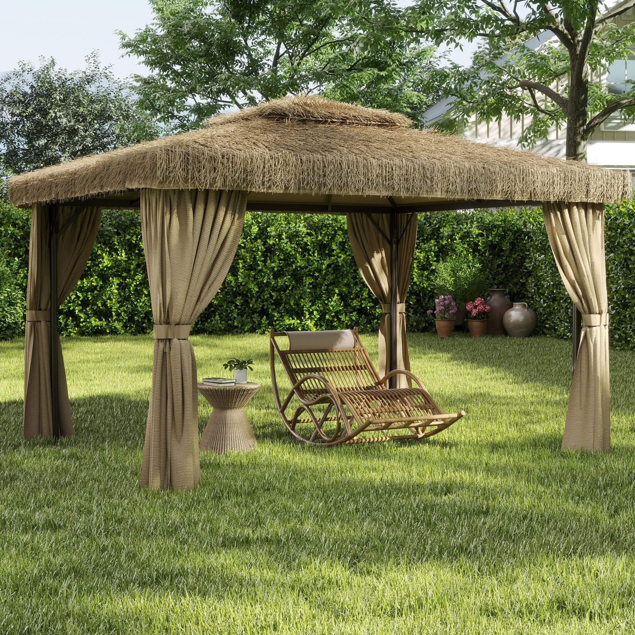 Alora Outdoor Double Canopy Aluminum Patio Gazebo With Hawaiian Thatch Roof (SAK39068) – SAKSBY WHOLESALE, view 11