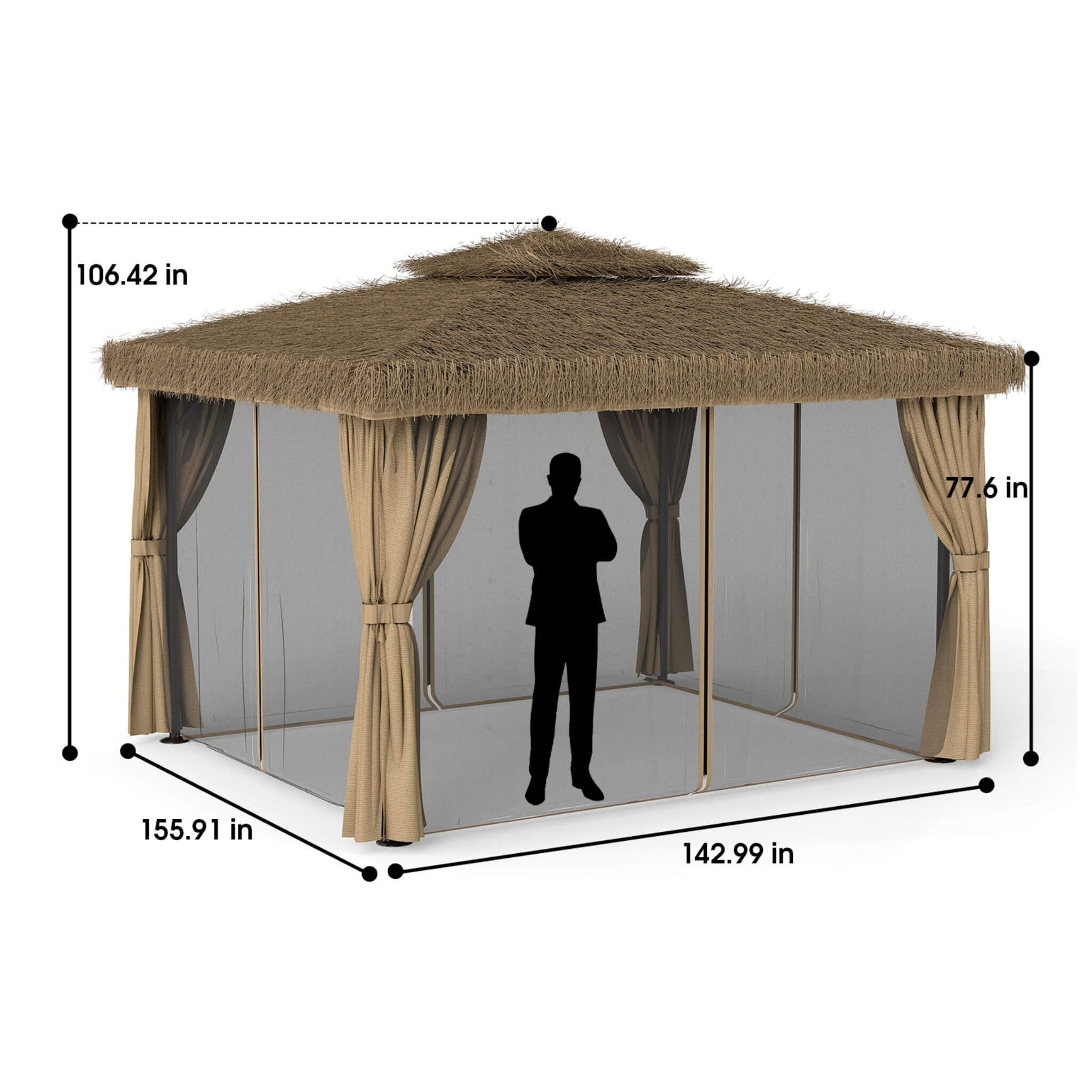 Alora Outdoor Double Canopy Aluminum Patio Gazebo With Hawaiian Thatch Roof (SAK39068) – SAKSBY WHOLESALE, view 16