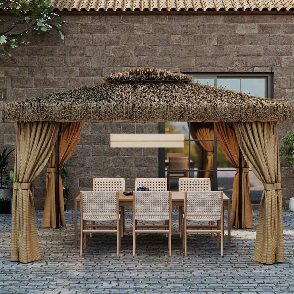 Alora Outdoor Double Canopy Aluminum Patio Gazebo With Hawaiian Thatch Roof (SAK39068) – SAKSBY WHOLESALE