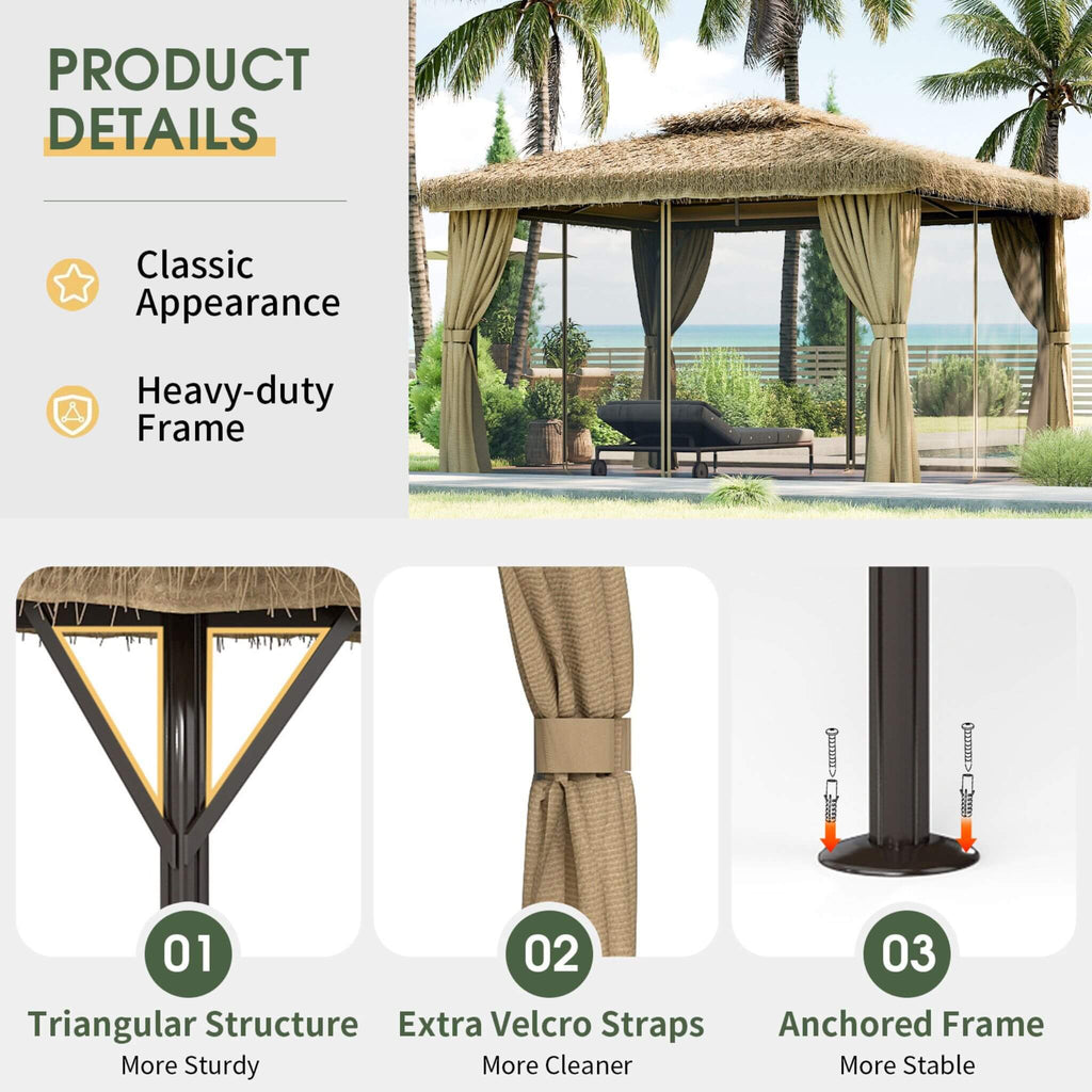 Alora Outdoor Double Canopy Aluminum Patio Gazebo With Hawaiian Thatch Roof (SAK39068) – SAKSBY WHOLESALE, view 6