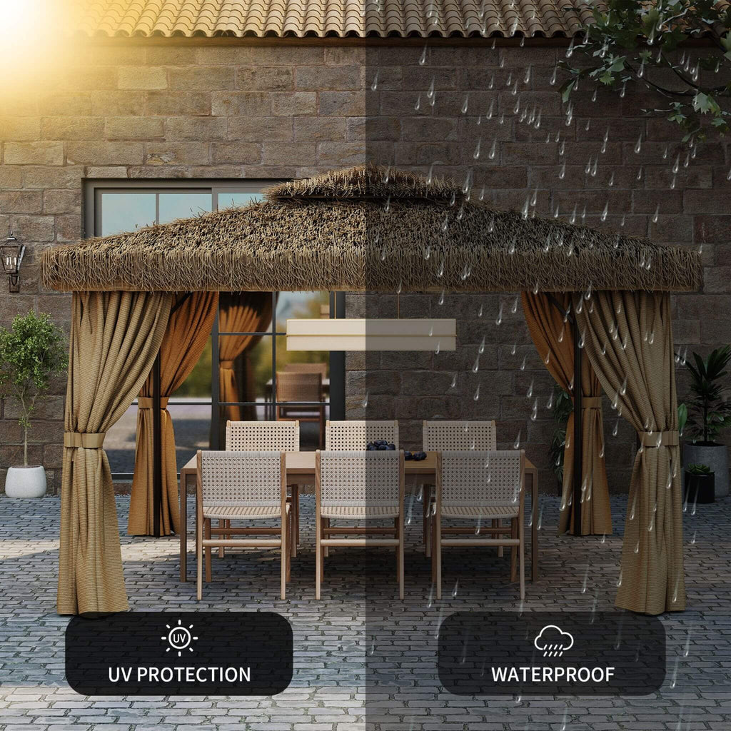 Alora Outdoor Double Canopy Aluminum Patio Gazebo With Hawaiian Thatch Roof (SAK39068) – SAKSBY WHOLESALE, view 4