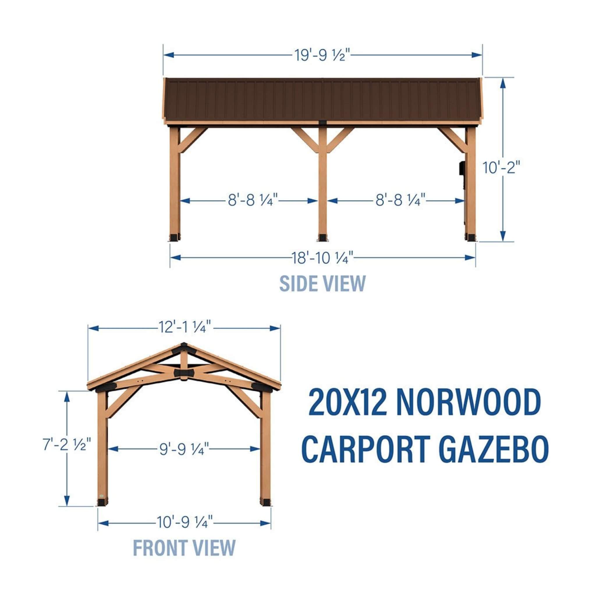 [12X20FT] Alora Premium All Cedar Wooden Carport Pavilion Gazebo With Sloped Hardtop Steel Roof (SAK14279) – SAKSBY WHOLESALE