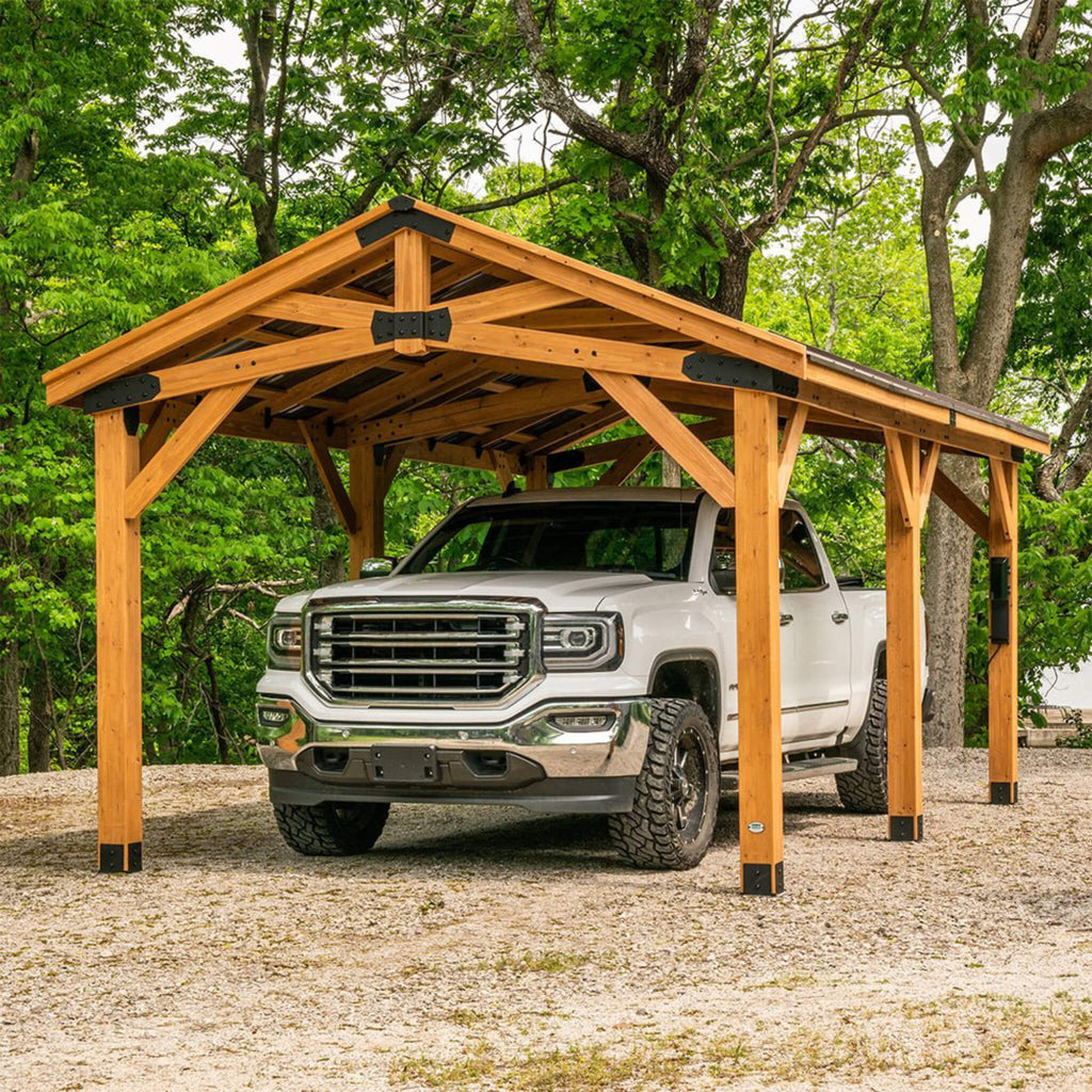 [12X20FT] Alora Premium All Cedar Wooden Carport Pavilion Gazebo With Sloped Hardtop Steel Roof (SAK14279) – SAKSBY WHOLESALE