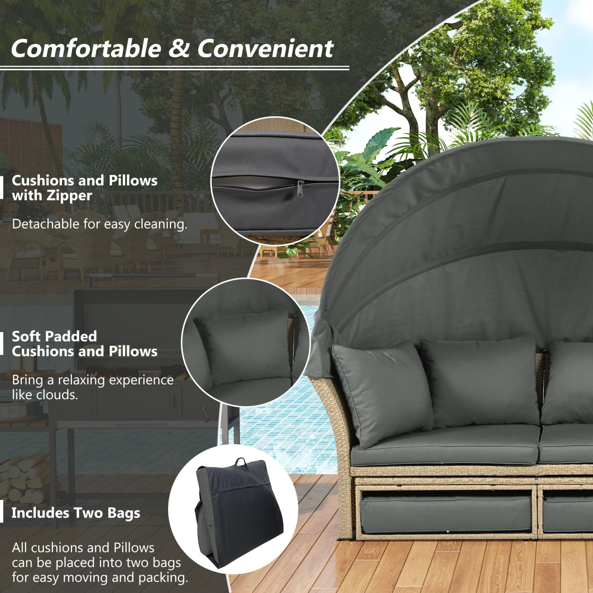 Alora Premium Outdoor Garden Wicker Rattan Patio Daybed With Retractable Canopy (SAK43581) – SAKSBY WHOLESALE, view 4