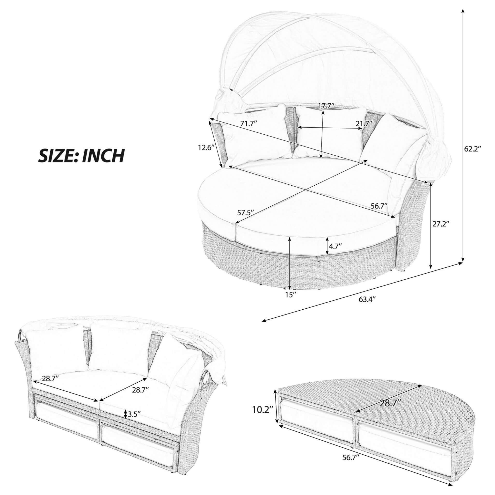 Alora Premium Outdoor Garden Wicker Rattan Patio Daybed With Retractable Canopy (SAK43581) – SAKSBY WHOLESALE, view 15