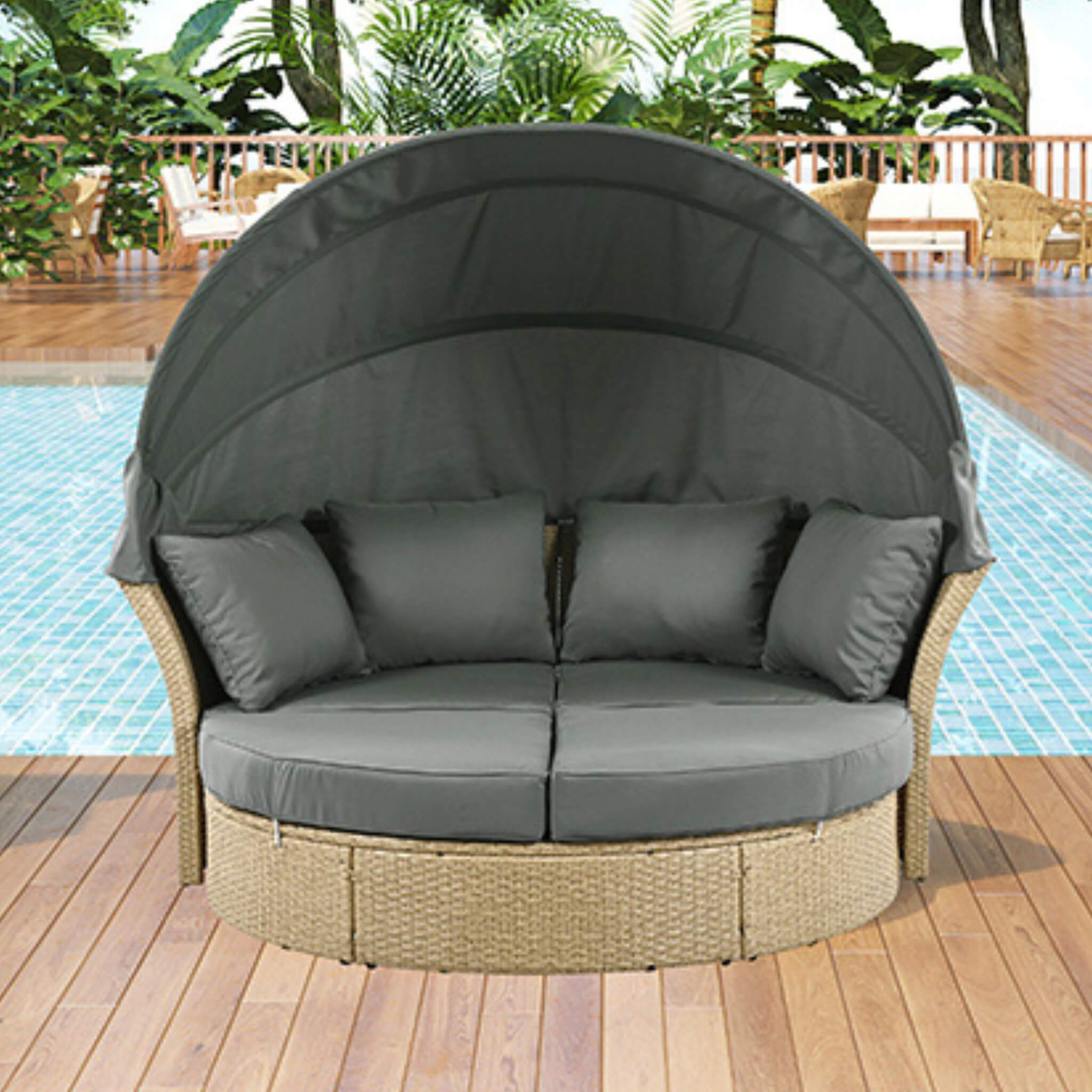 Alora Premium Outdoor Garden Wicker Rattan Patio Daybed With Retractable Canopy (SAK43581) – SAKSBY WHOLESALE