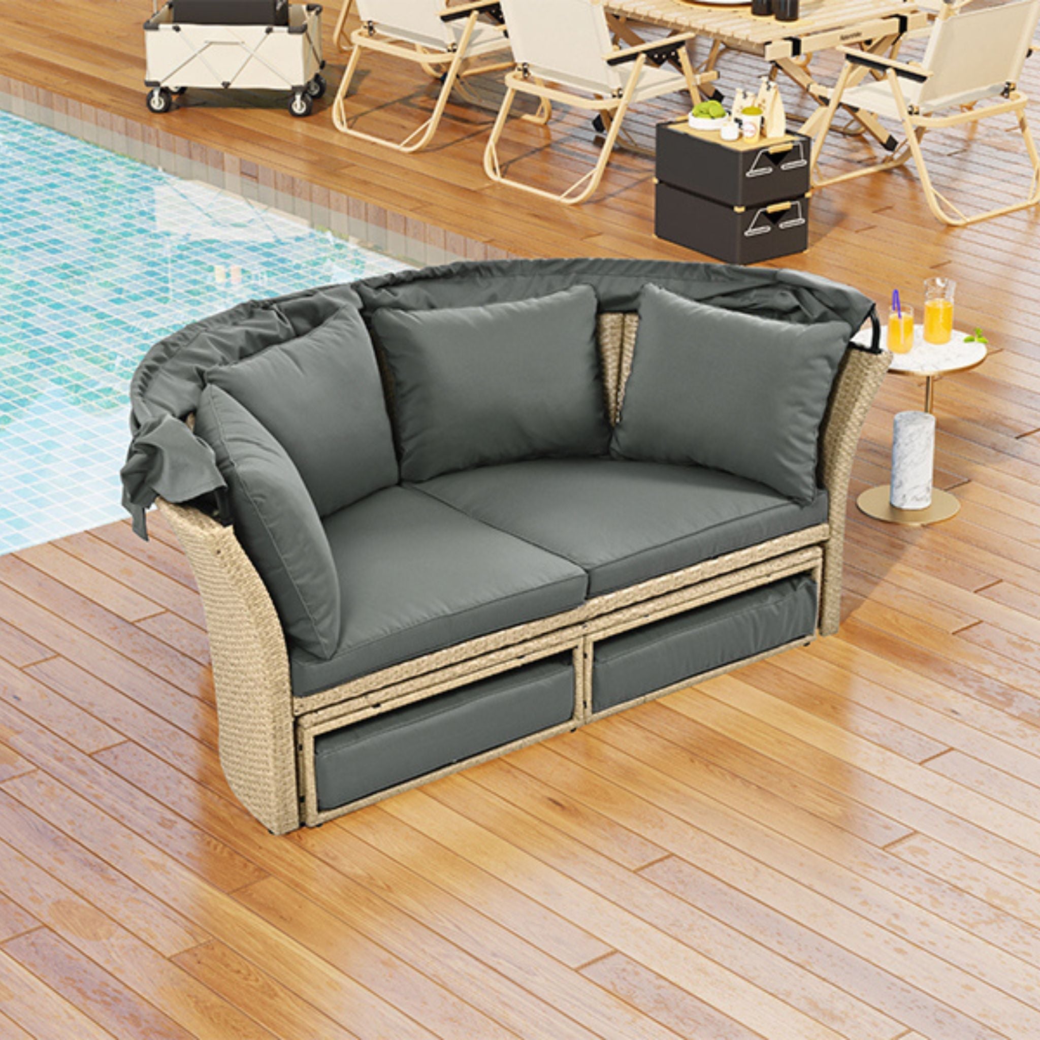 Alora Premium Outdoor Garden Wicker Rattan Patio Daybed With Retractable Canopy (SAK43581) – SAKSBY WHOLESALE, view 6