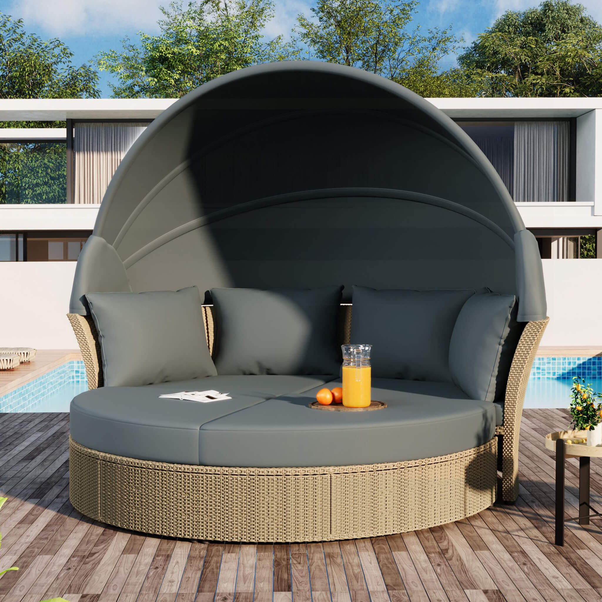 Alora Premium Outdoor Garden Wicker Rattan Patio Daybed With Retractable Canopy (SAK43581) – SAKSBY WHOLESALE, view 12