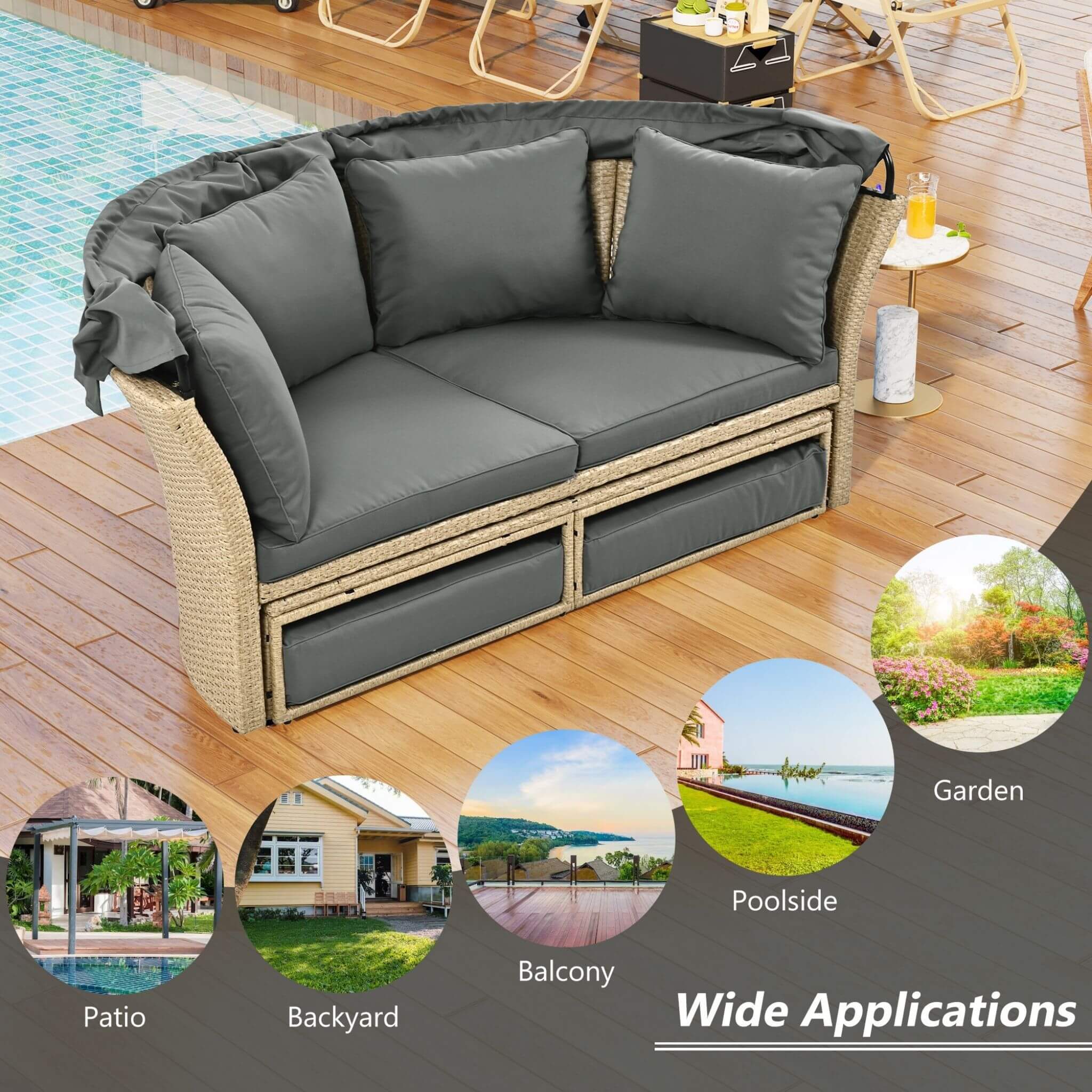 Alora Premium Outdoor Garden Wicker Rattan Patio Daybed With Retractable Canopy (SAK43581) – SAKSBY WHOLESALE, view 13