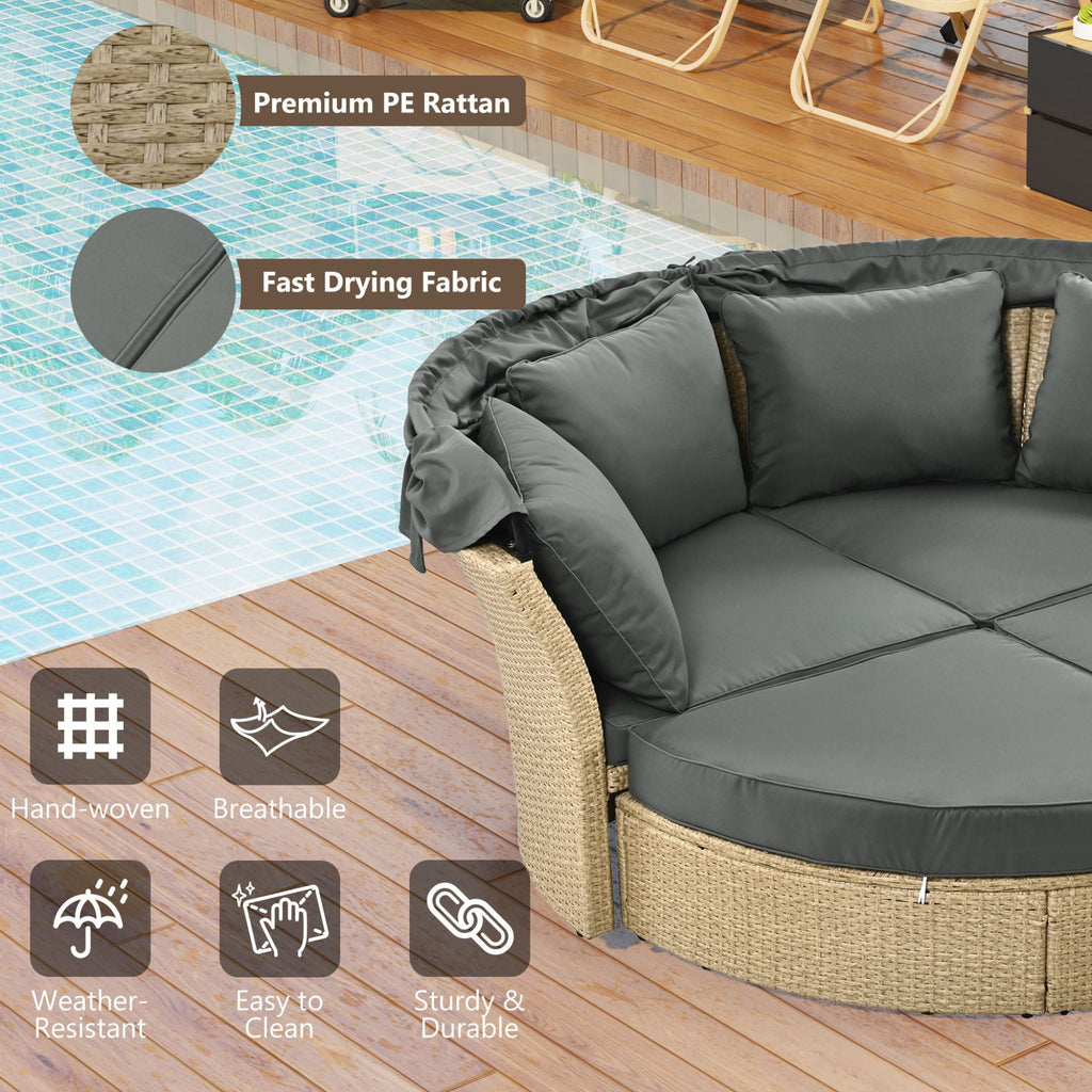 Alora Premium Outdoor Garden Wicker Rattan Patio Daybed With Retractable Canopy (SAK43581) – SAKSBY WHOLESALE, view 8