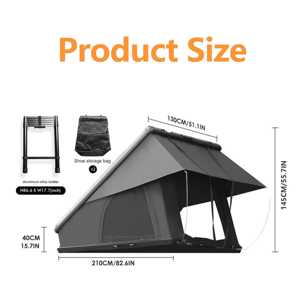 Trailora Nova Aluminum Hard-Shell Rooftop Tent With Ladder, Tri-Color LED Lighting, And Memory Foam Mattress [2-3 People] (SA