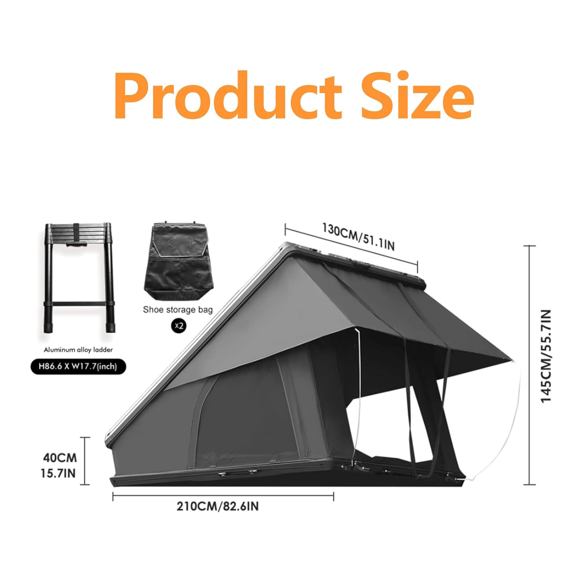 Trailora Nova Aluminum Hard-Shell Rooftop Tent With Ladder, Tri-Color LED Lighting, And Memory Foam Mattress [2-3 People] (SA