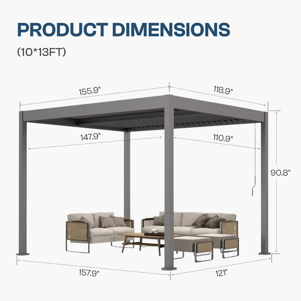 Alora Aluminum Louvered Pergola Kit With Adjustable Roof & Drainage (SAK94316) – SAKSBY WHOLESALE, view 9
