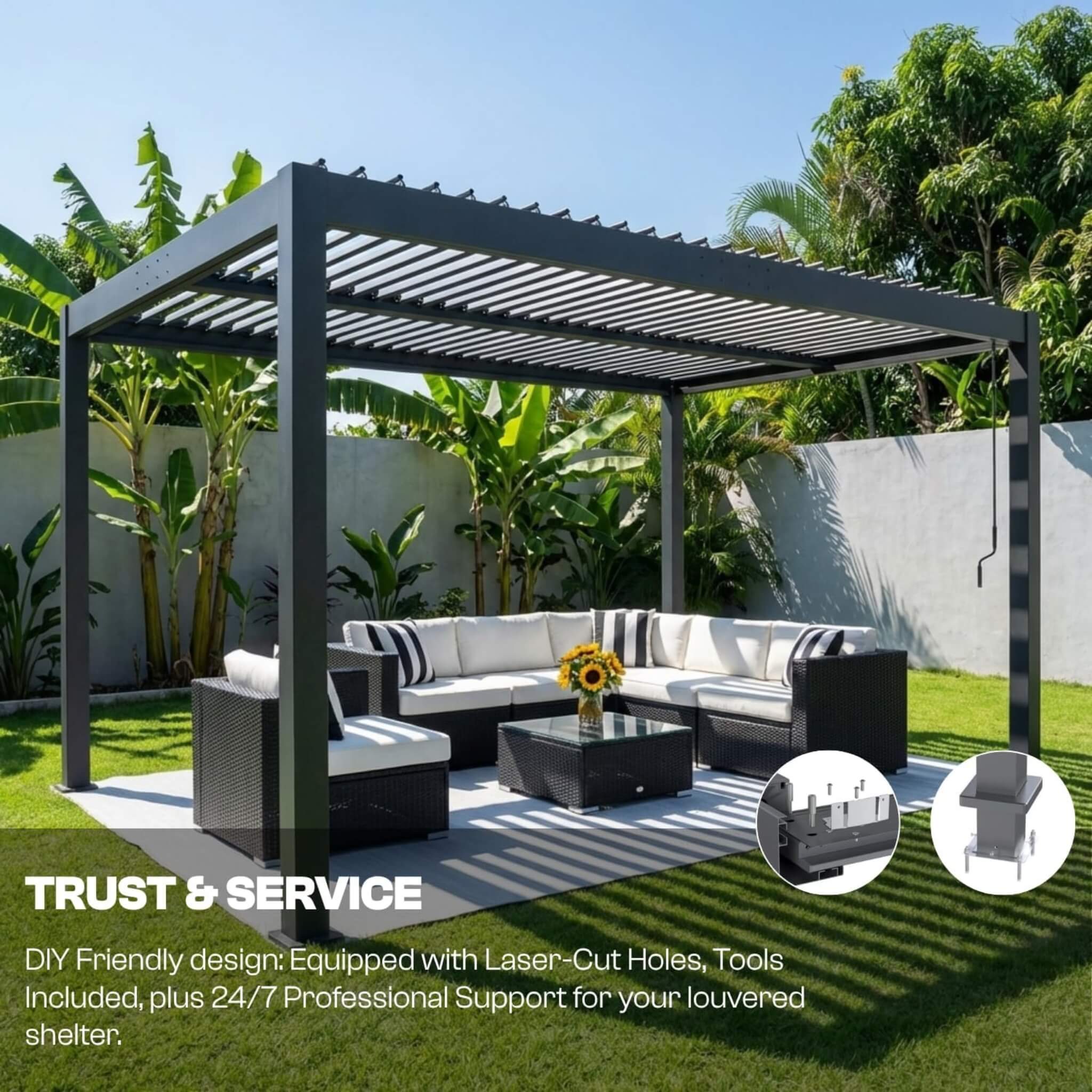 Alora Aluminum Louvered Pergola Kit With Adjustable Roof & Drainage (SAK94316) – SAKSBY WHOLESALE, view 4