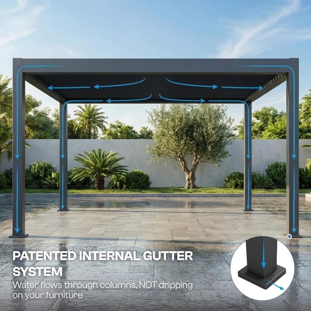 Alora Aluminum Louvered Pergola Kit With Adjustable Roof & Drainage (SAK94316) – SAKSBY WHOLESALE, view 5