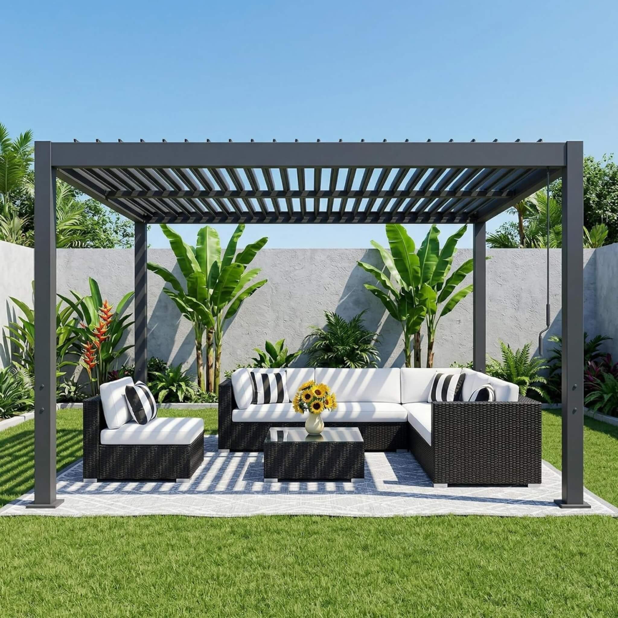 Alora Aluminum Louvered Pergola Kit With Adjustable Roof & Drainage (SAK94316) – SAKSBY WHOLESALE
