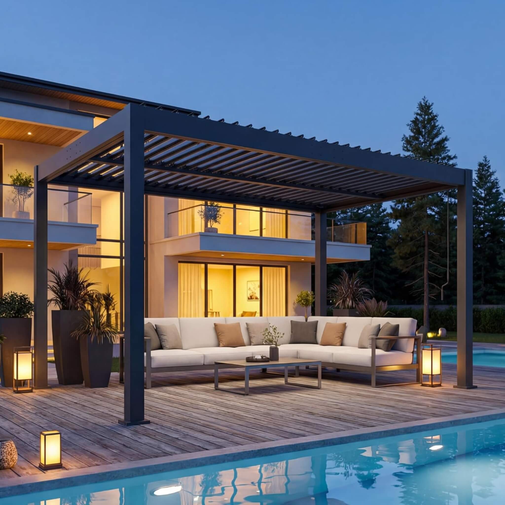 Alora Aluminum Louvered Pergola Kit With Adjustable Roof & Drainage (SAK94316) – SAKSBY WHOLESALE, view 3