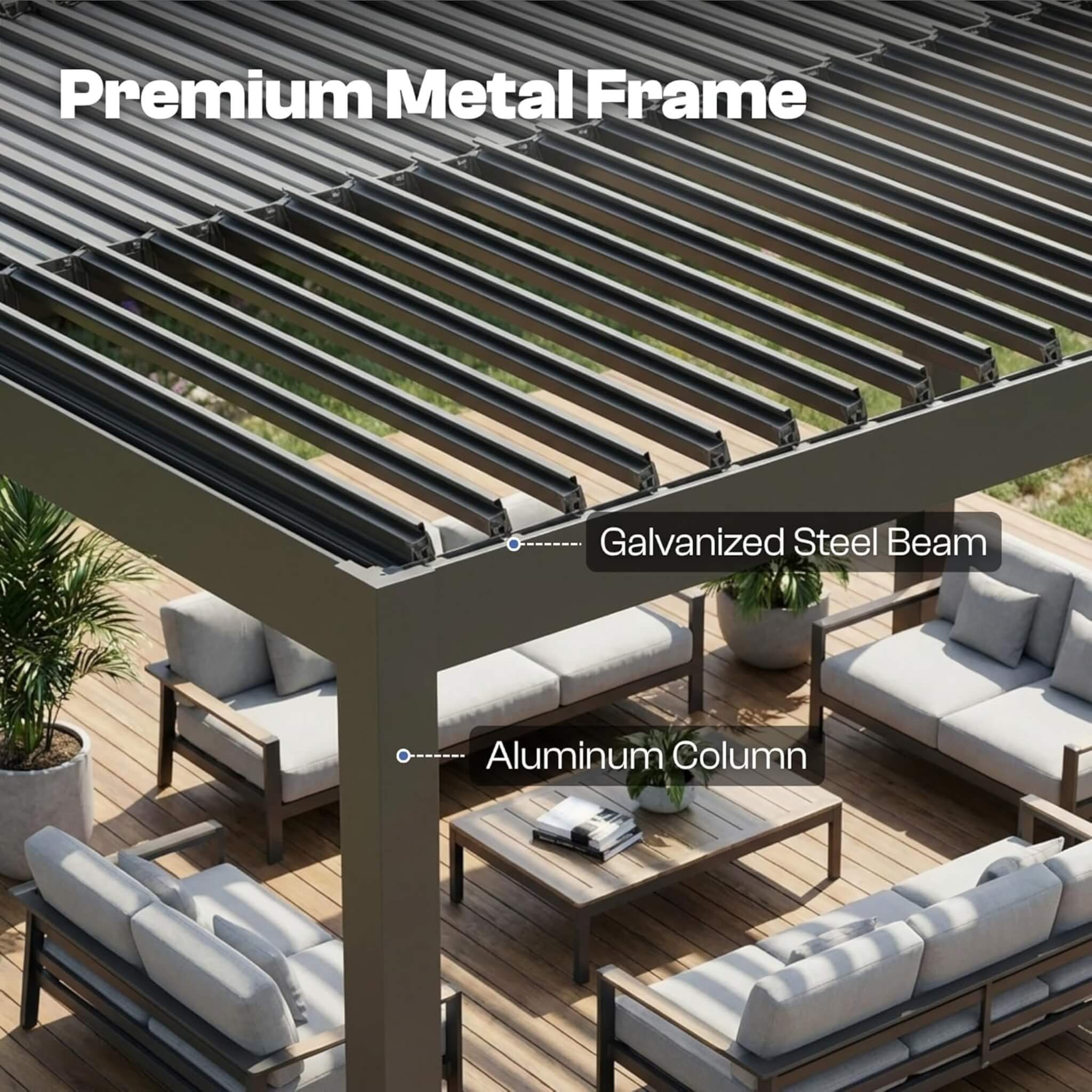 Alora Aluminum Louvered Pergola Kit With Adjustable Roof & Drainage (SAK94316) – SAKSBY WHOLESALE, view 6