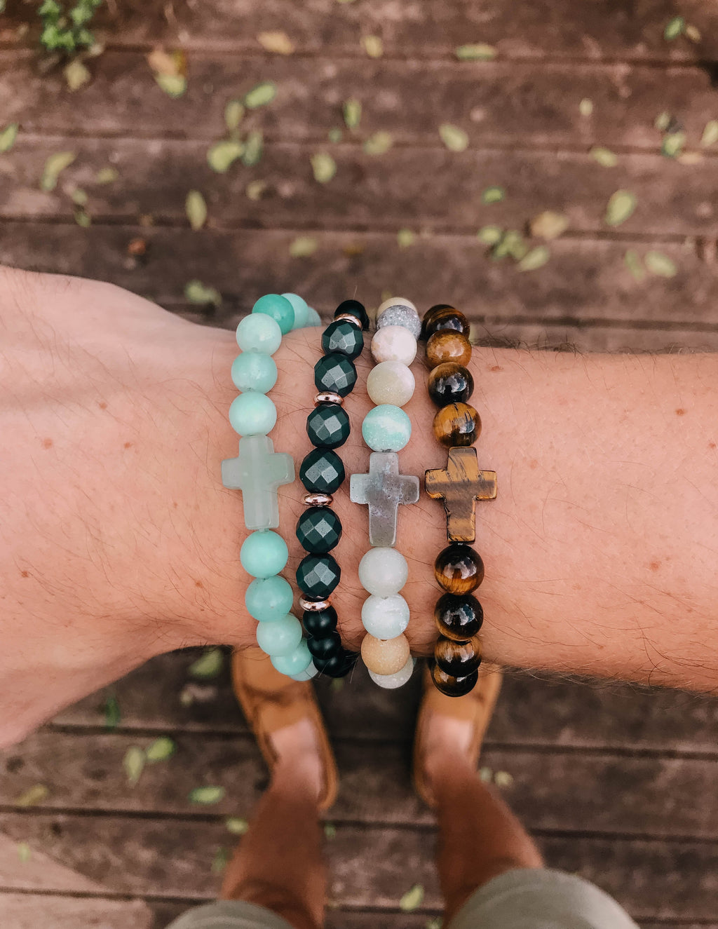 Elevated Faith Amazonite Cross — lifestyle context