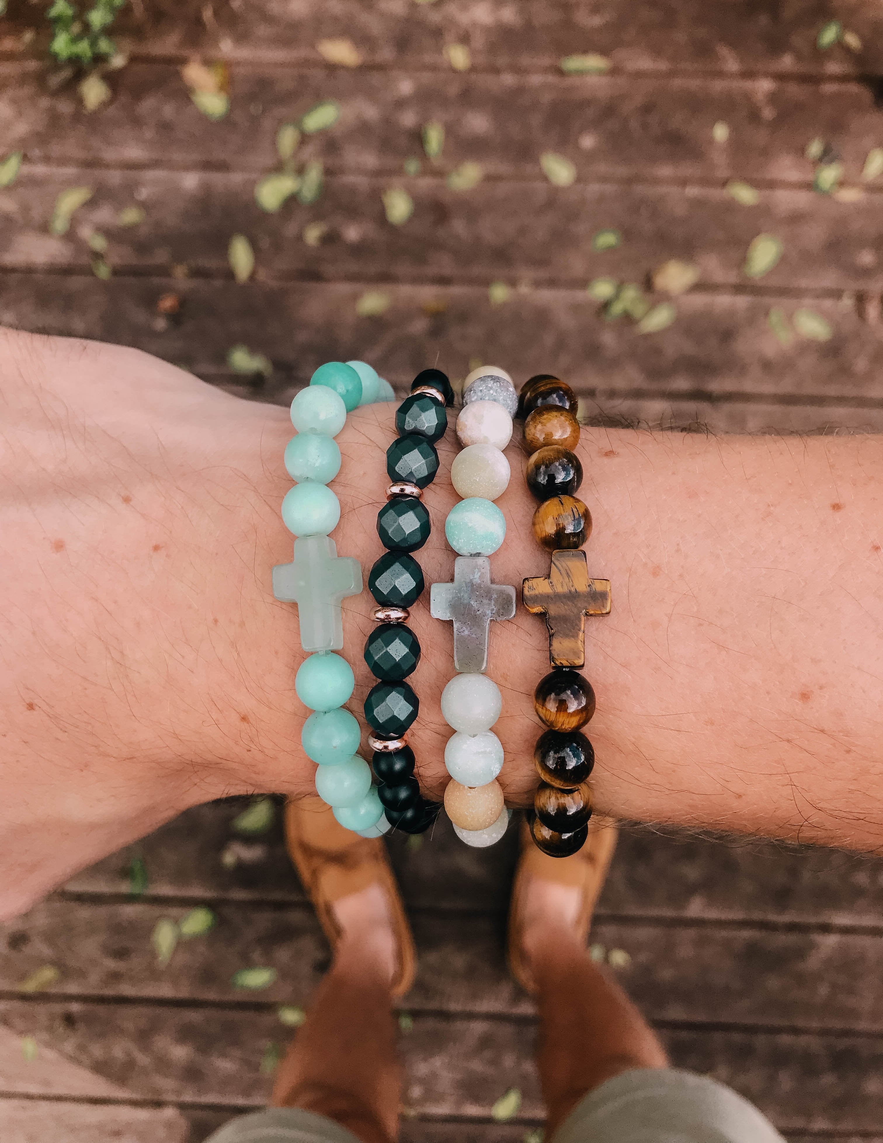 Elevated Faith Amazonite Cross — lifestyle context
