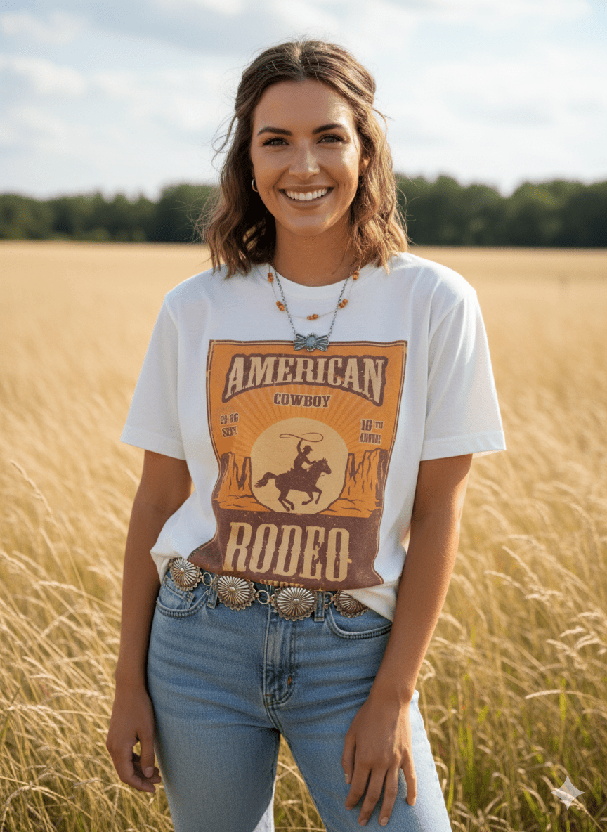 Wild Junkie American Cowboy Rodeo Show Graphic Tee — construction detail