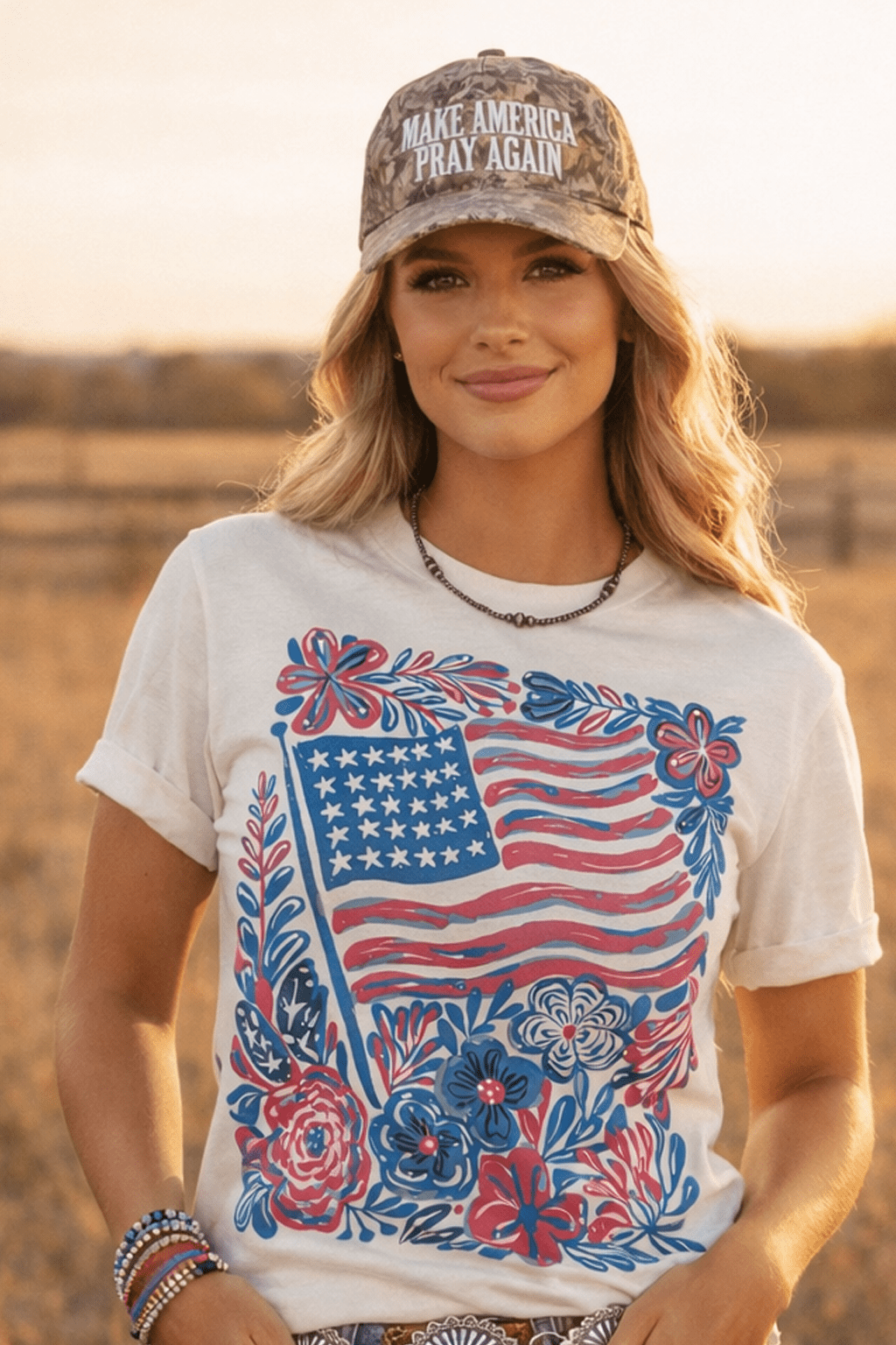 Wild Junkie American Freedom Flowers Graphic Tee — lifestyle worn / used context