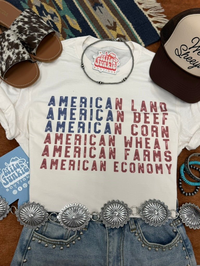 Wild Junkie American Land Graphic Tee — Wild Junkie branding close-up