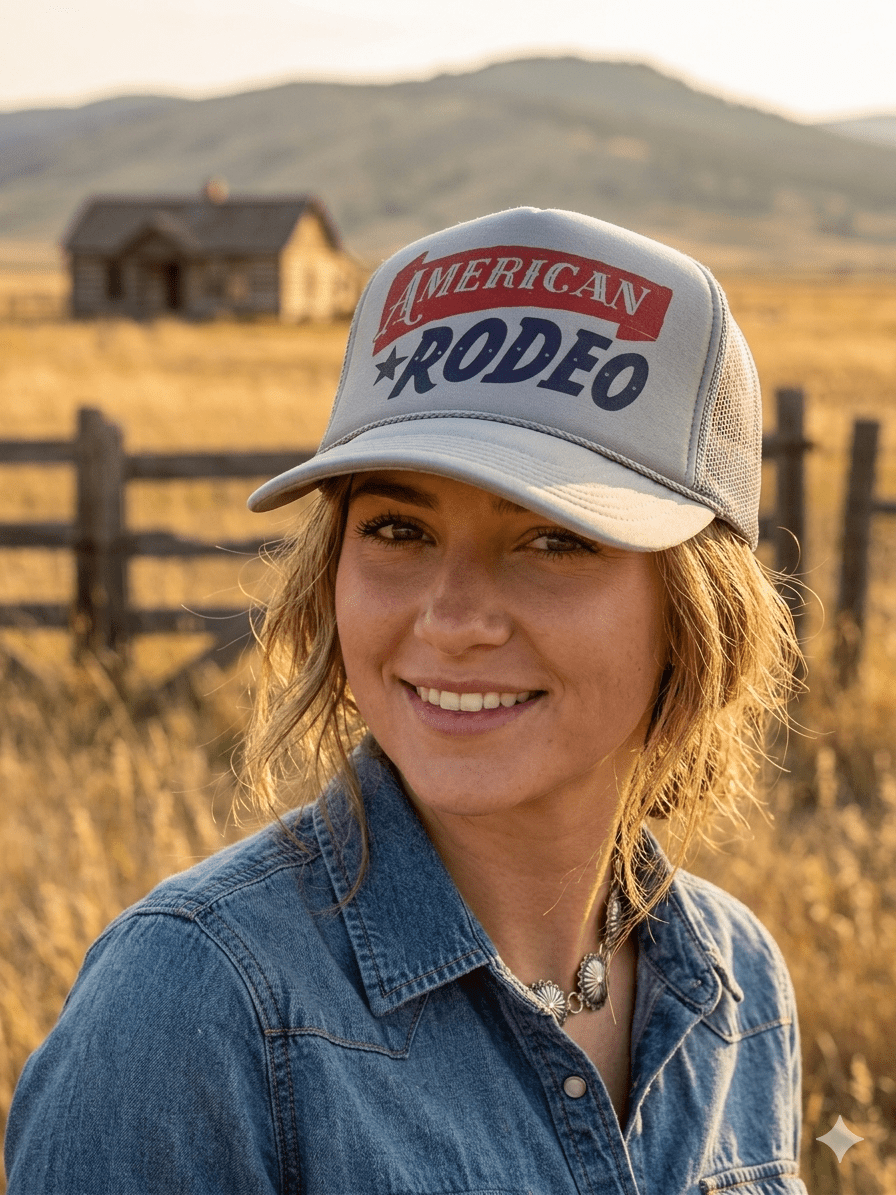 Wild Junkie American Rodeo Classic Trucker Hat — detail close-up