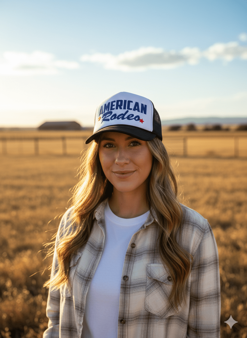 Wild Junkie American Rodeo Star Trucker Hat — construction detail