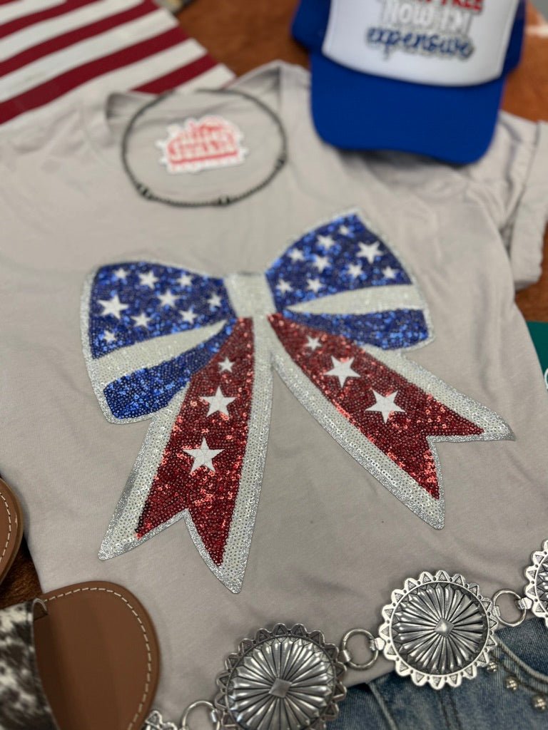 Wild Junkie Americana Patriotic Bow Sequin Patch Tee — graphic tees category context