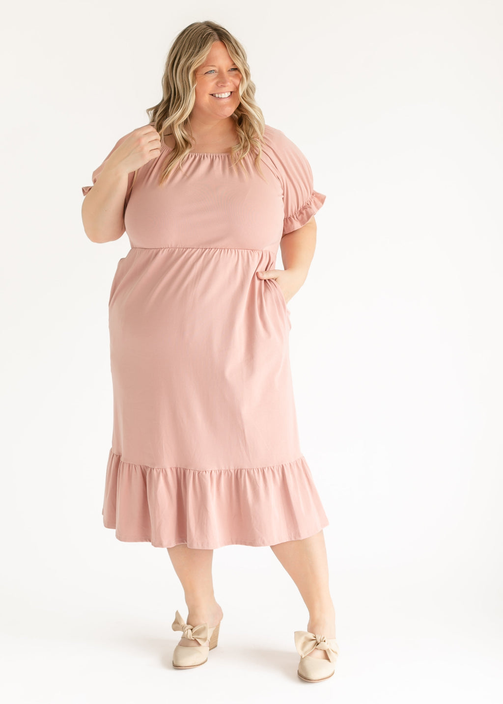 Inherit Co. Amy Puff Sleeve Midi Dress — detail close-up