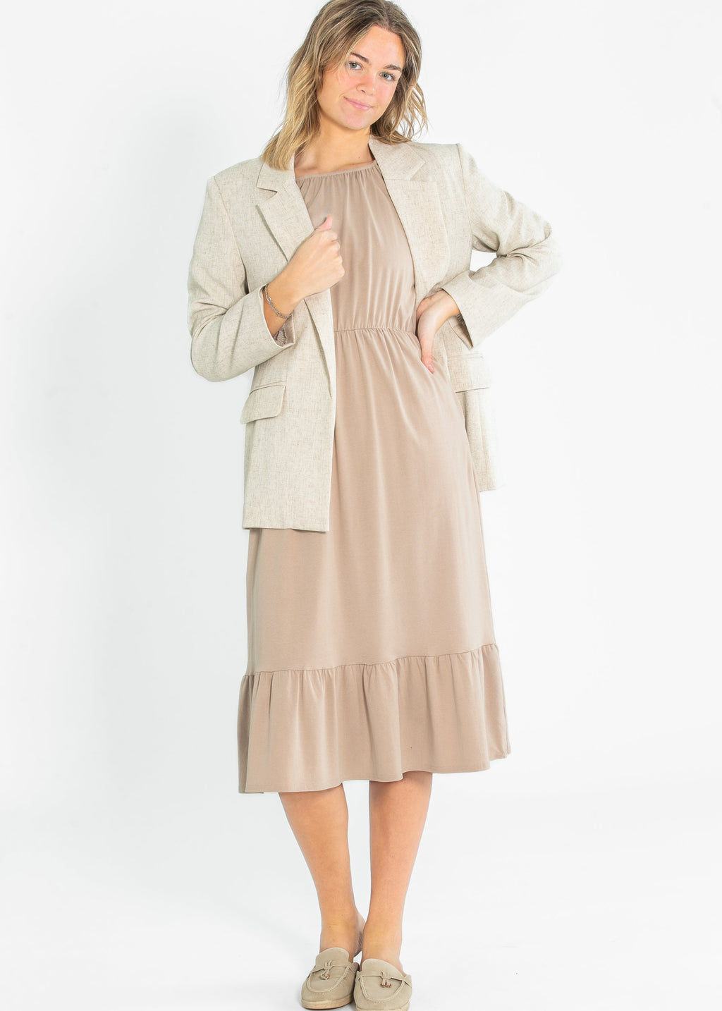 Inherit Co. Amy Puff Sleeve Midi Dress — product on model