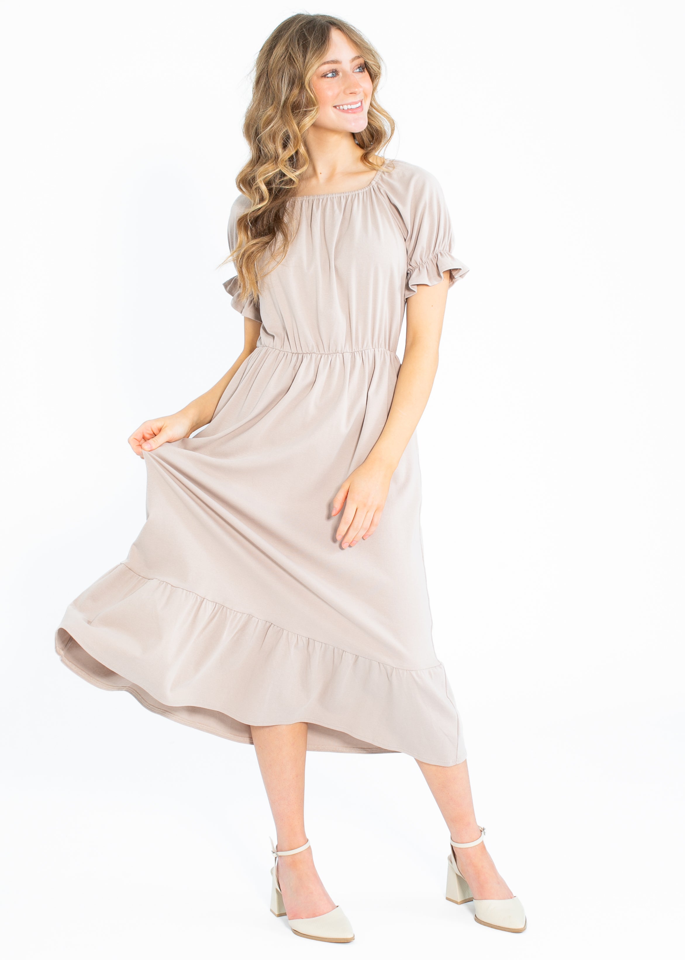 Inherit Co. Amy Puff Sleeve Midi Dress — fabric or material detail