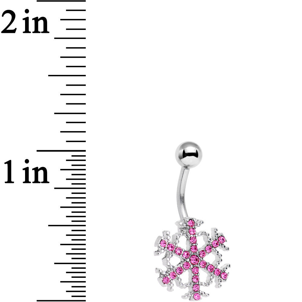 BodyCandy Pink Gem Wonderful Winter Snowflake Belly Ring — detail close-up