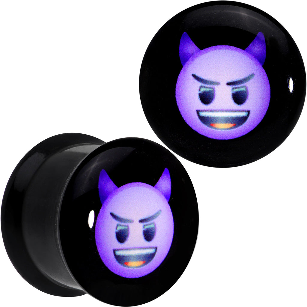 BodyCandy 9/16 Licensed Purple Devil emoji Acrylic Double Flare Plug Set — main product shot