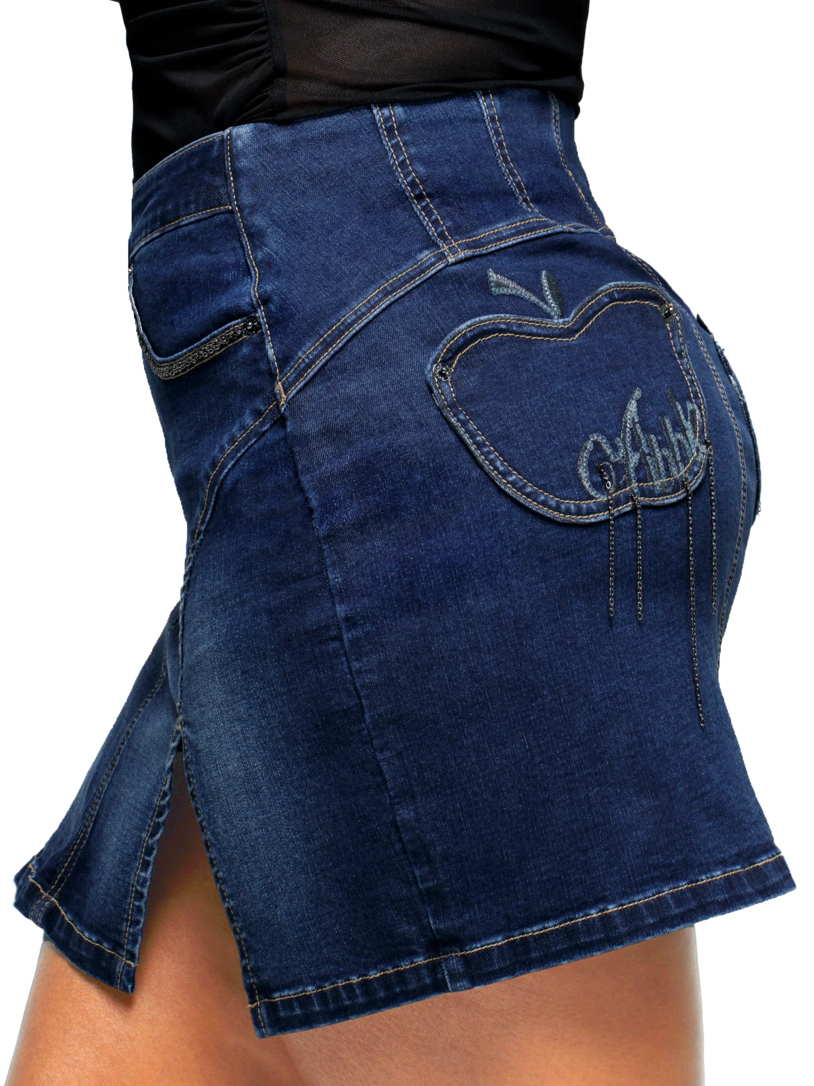Apple Bottom Jeans Apple Mini Skirt - Dark Wash — main shot