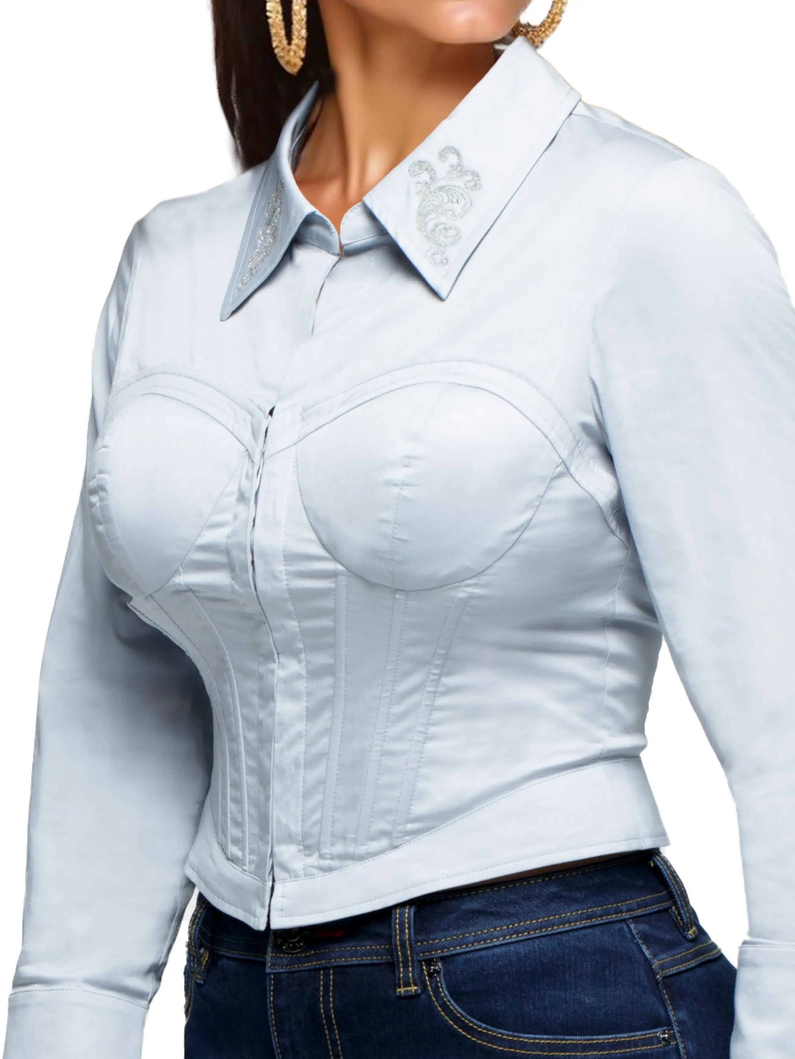 Apple Bottom Jeans Trick 'em Corset Shirt - Sky — lifestyle
