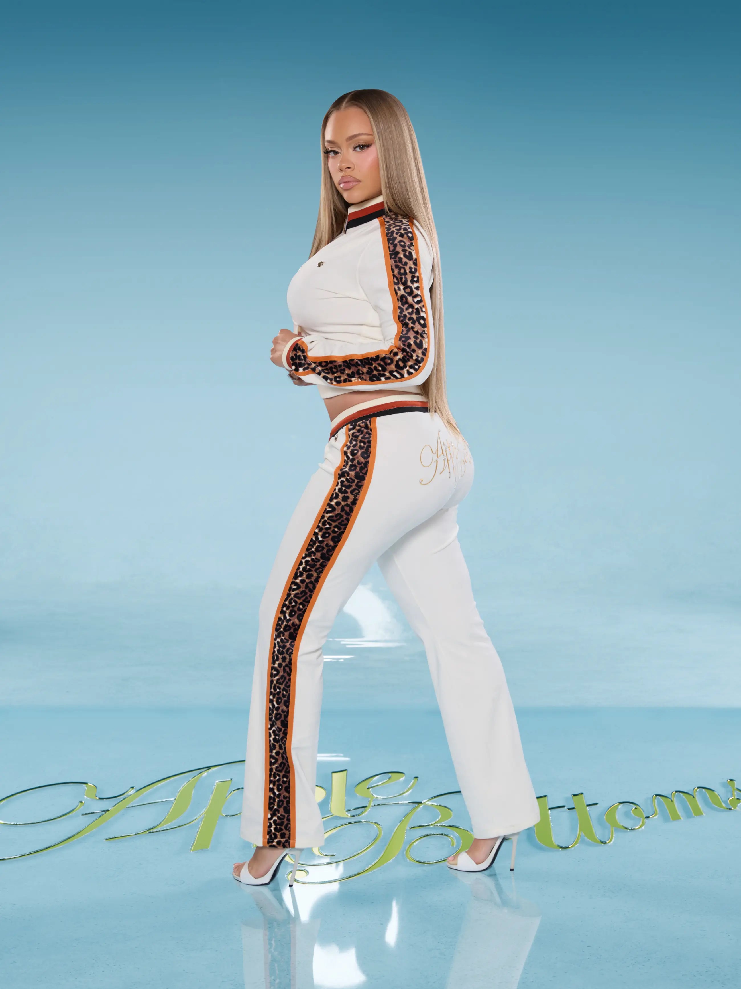 Apple Bottom Jeans Low-Rise Velour Pants - Ivory — main product shot