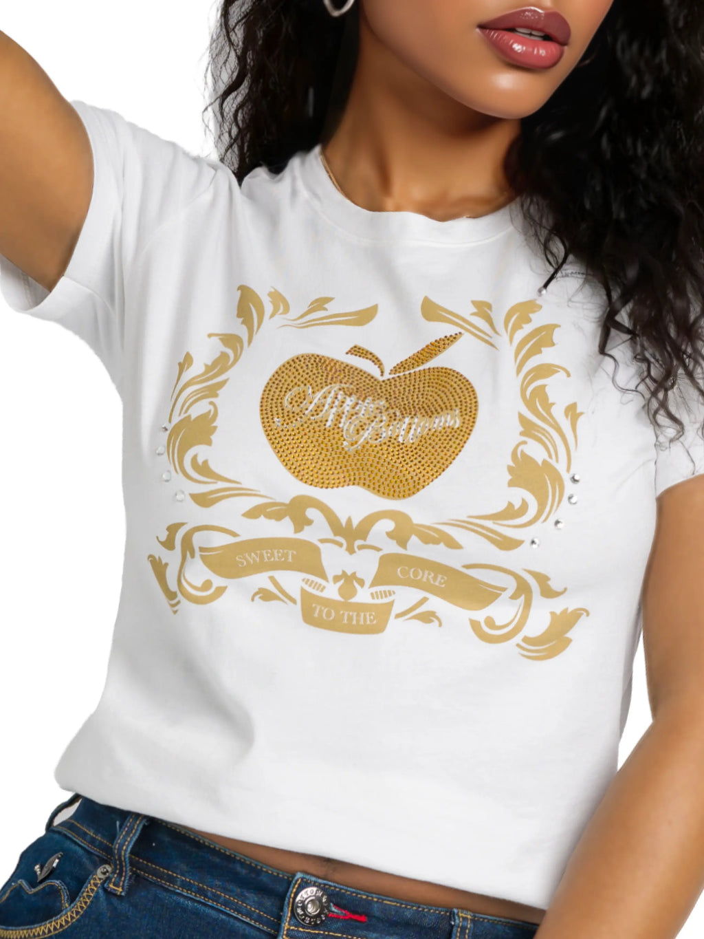Apple Bottom Jeans Golden Crest Tee - White — lifestyle