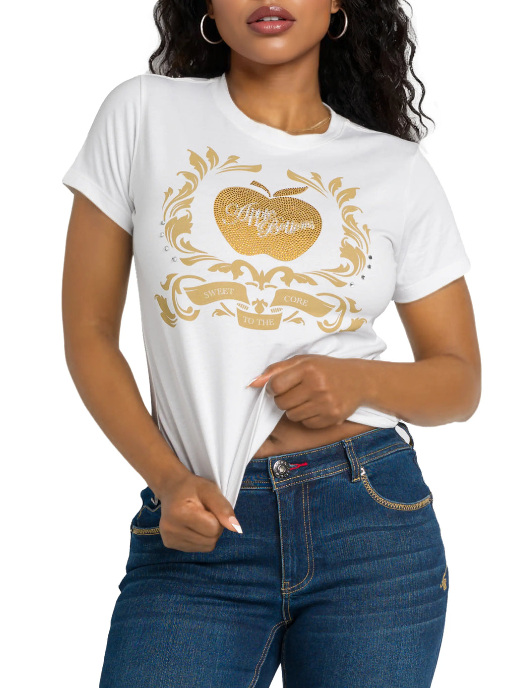 Apple Bottom Jeans Golden Crest Tee - White — main shot
