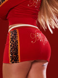 Apple Bottom Jeans Embellished Velour Mini Skirt - Red — main shot