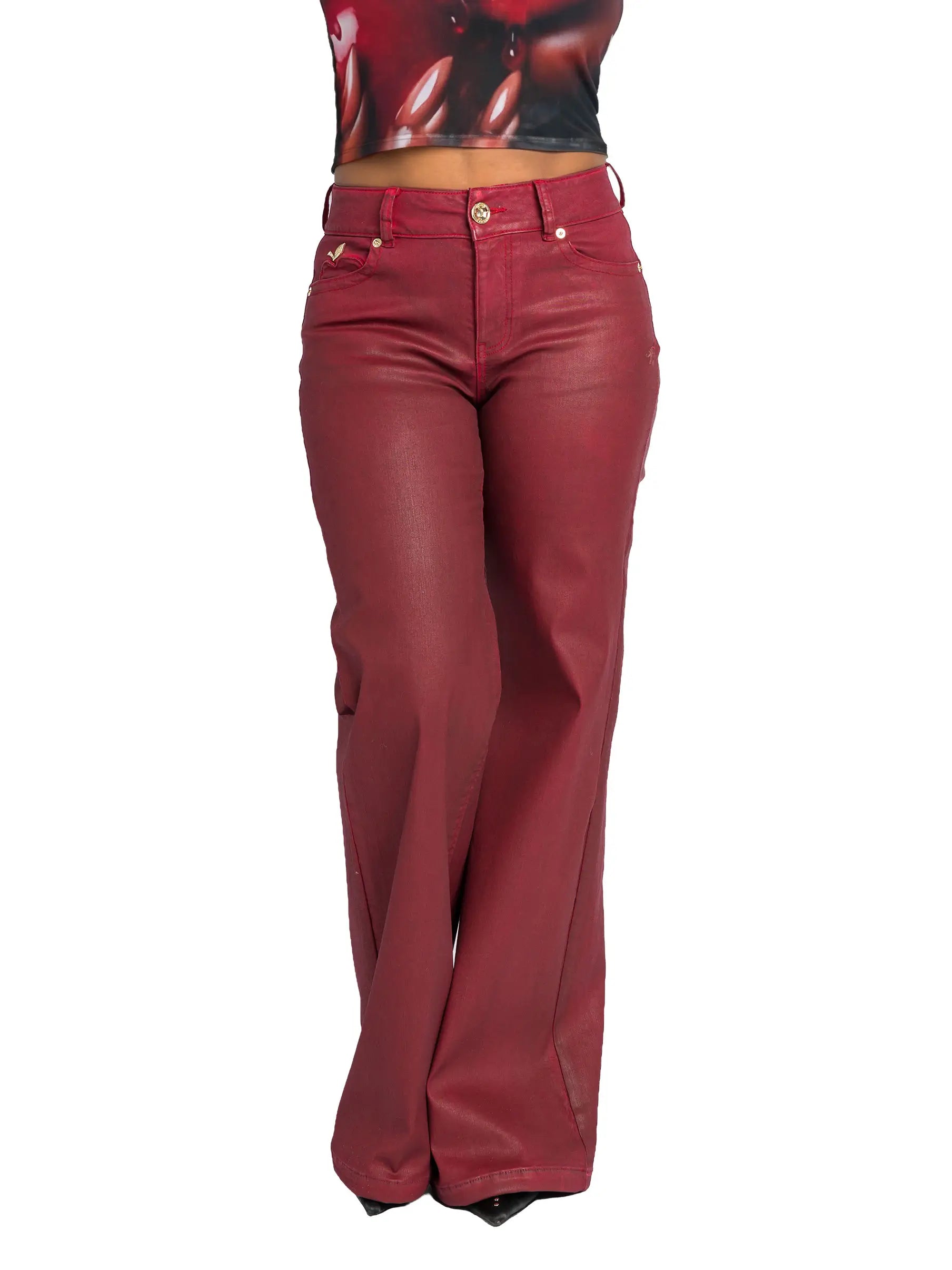 Apple Bottom Jeans Low-Rise Wide-Leg Jean - Red Delicious — packaging or label