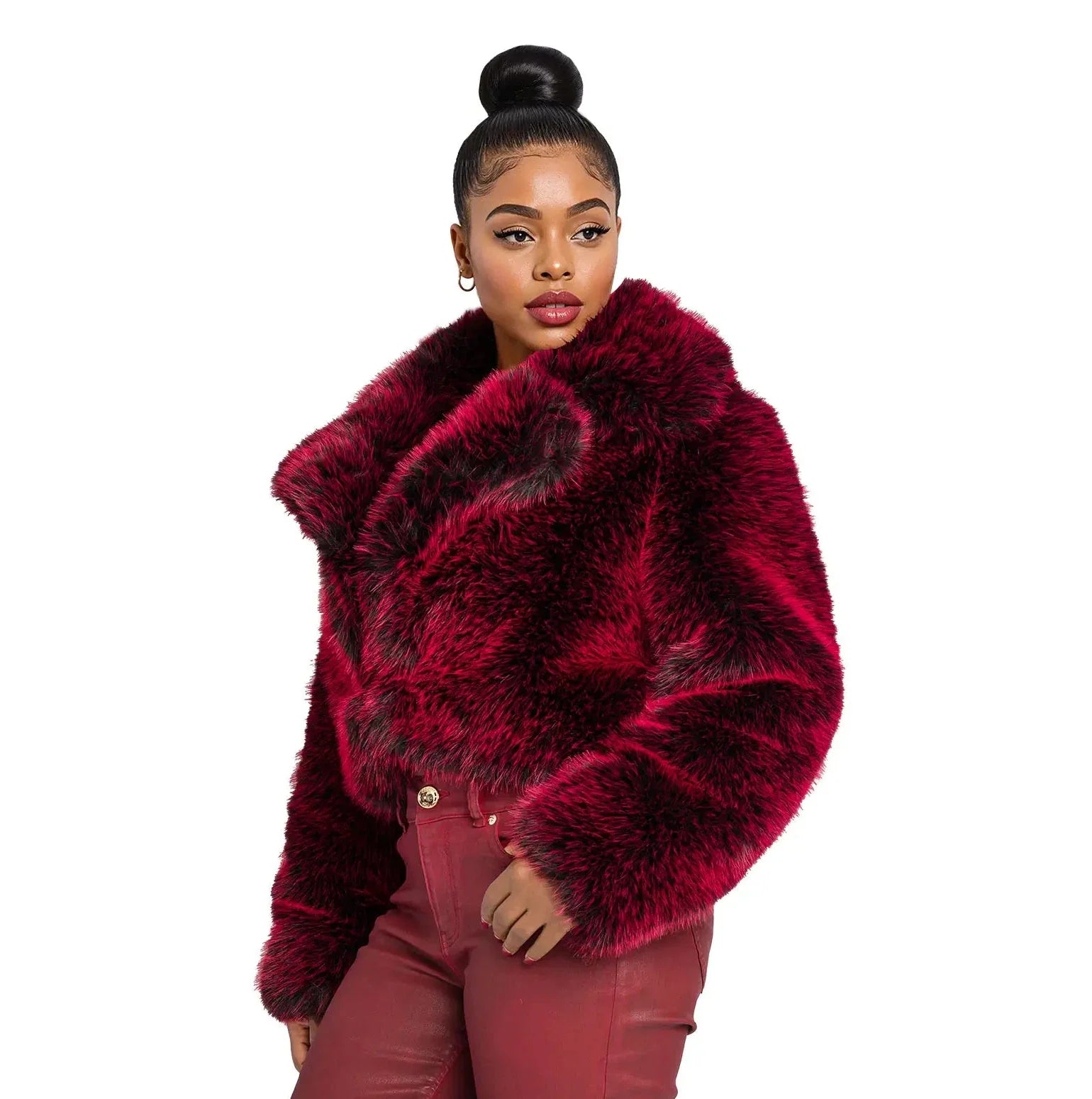 Apple Bottom Jeans Y2K Fur Jacket - Red Delicious — color variant