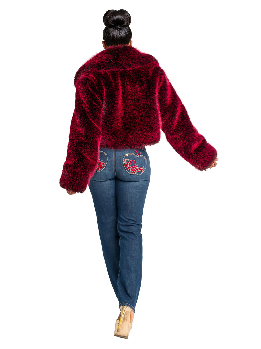 Apple Bottom Jeans Y2K Fur Jacket - Red Delicious — detail and construction