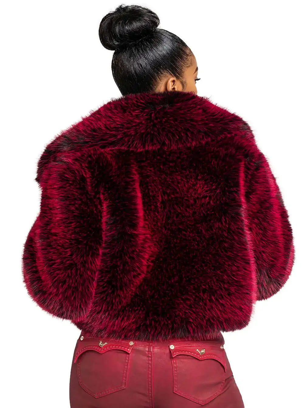 Apple Bottom Jeans Y2K Fur Jacket - Red Delicious — texture detail
