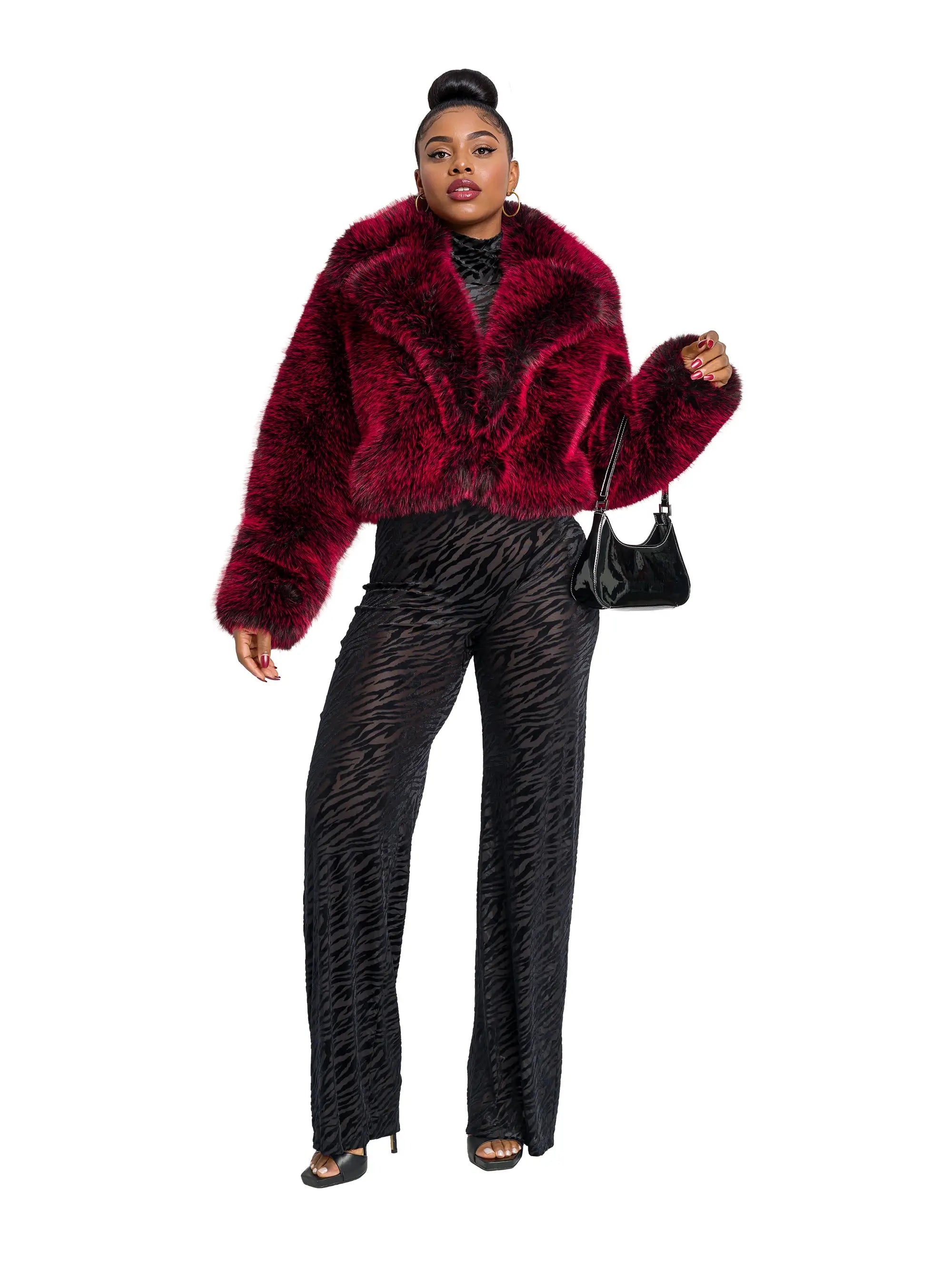 Apple Bottom Jeans Y2K Fur Jacket - Red Delicious — alternate view