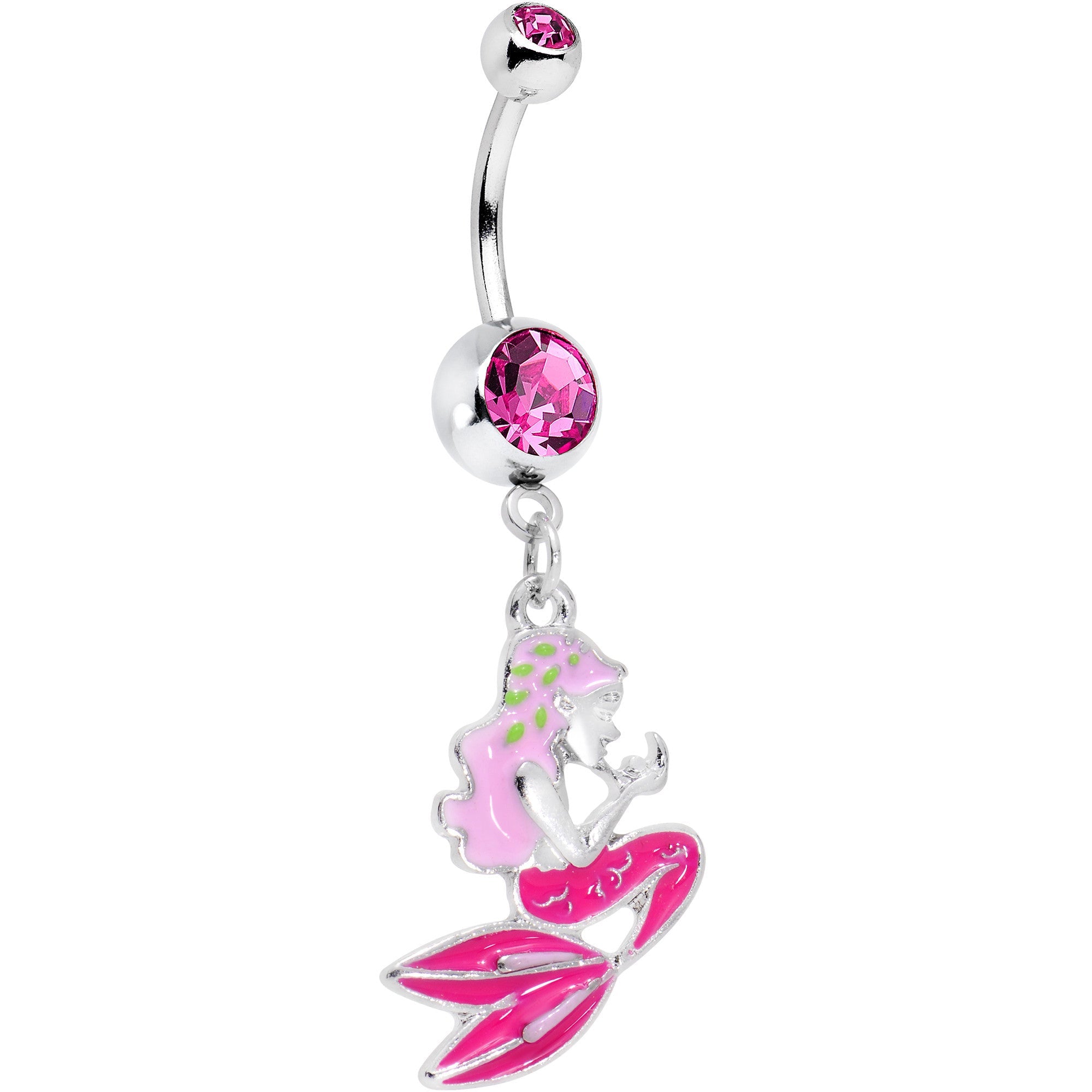 BodyCandy Pink Gem Precious Pink Mermaid Dangle Belly Ring — main product shot