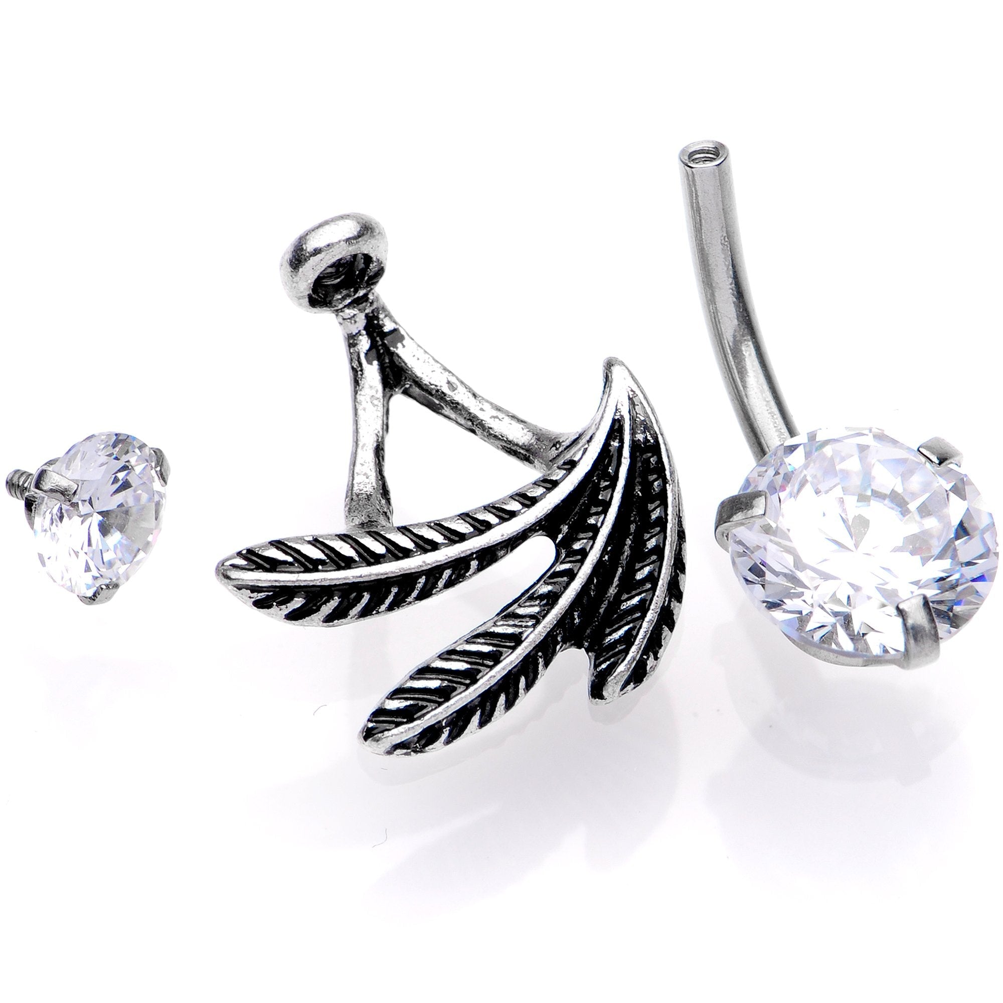 BodyCandy Clear Gem Feather Trio Dangle Belly Ring — lifestyle context